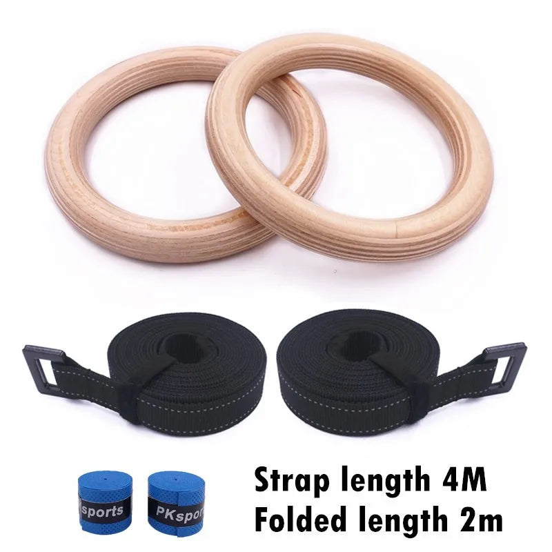 Wooden Gymnastic Rings for Kids 25Mm Gym Ring with Adjustable Straps Buckles Indoor Fitness Crossfit Home Playground Gym Pull-Up