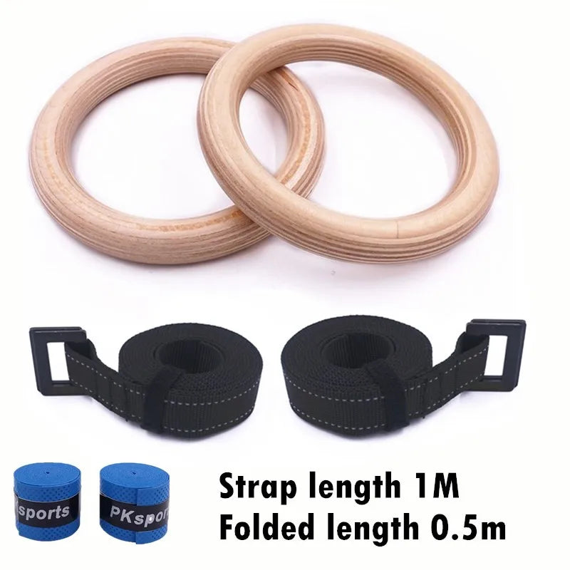 Wooden Gymnastic Rings for Kids 25Mm Gym Ring with Adjustable Straps Buckles Indoor Fitness Crossfit Home Playground Gym Pull-Up