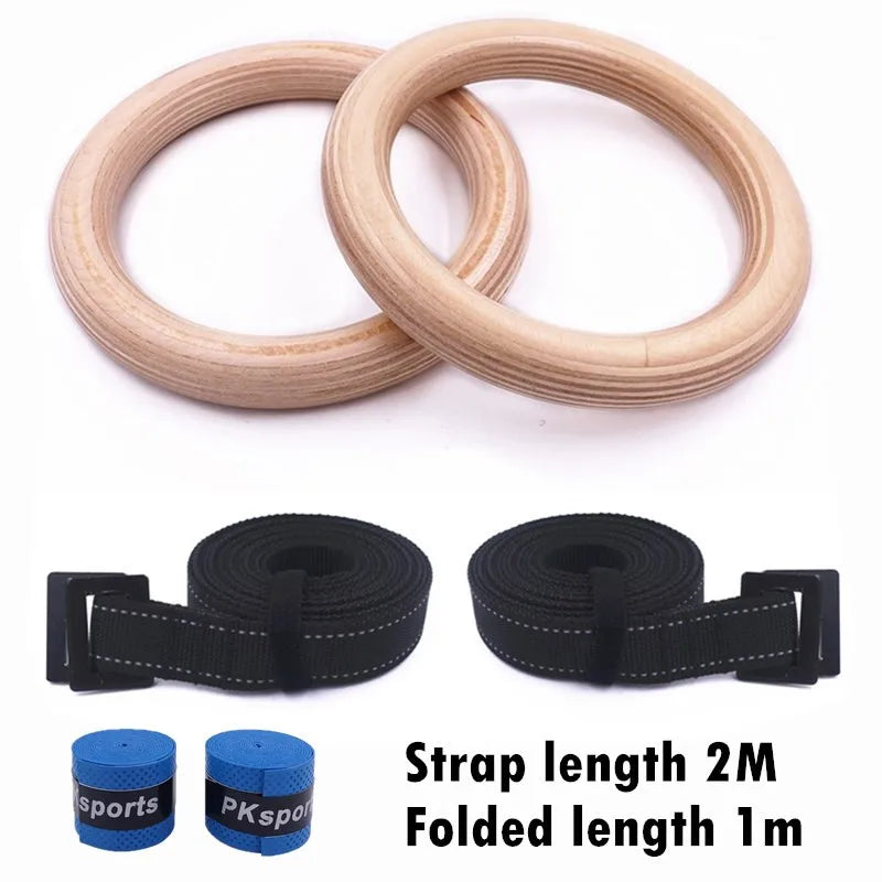 Wooden Gymnastic Rings for Kids 25Mm Gym Ring with Adjustable Straps Buckles Indoor Fitness Crossfit Home Playground Gym Pull-Up