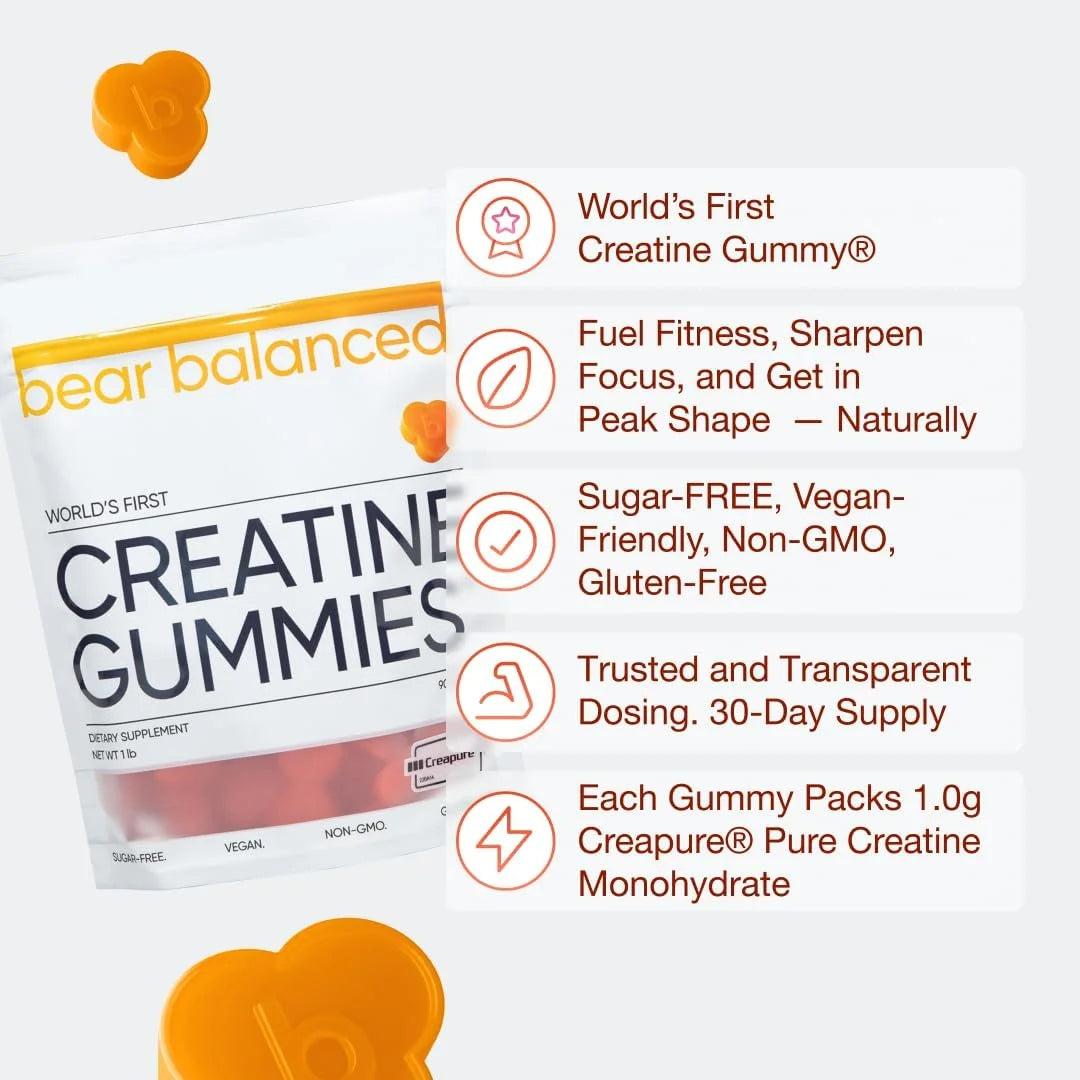 Creatine Gummies, Muscle Growth Support for Men and Women, Peach Mango, 90 Count