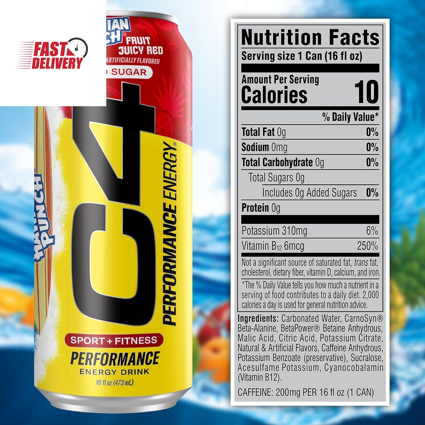 C4 Energy Drink X HAWAIIAN PUNCH™, Carbonated Sugar Free Pre Workout Performance
