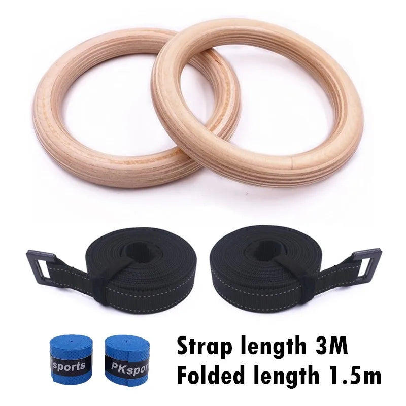 Wooden Gymnastic Rings for Kids 25Mm Gym Ring with Adjustable Straps Buckles Indoor Fitness Crossfit Home Playground Gym Pull-Up