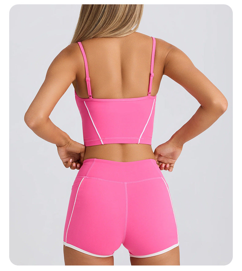 2-Piece Set Of Women's Clothing Sports Suit Underwear Vest Shorts Suspenders Bras Pilates Tight Fitting High Elasticity Fitness