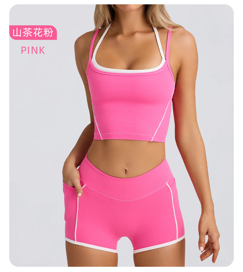 2-Piece Set Of Women's Clothing Sports Suit Underwear Vest Shorts Suspenders Bras Pilates Tight Fitting High Elasticity Fitness