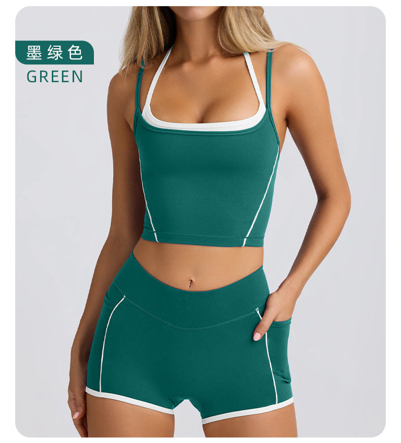2-Piece Set Of Women's Clothing Sports Suit Underwear Vest Shorts Suspenders Bras Pilates Tight Fitting High Elasticity Fitness