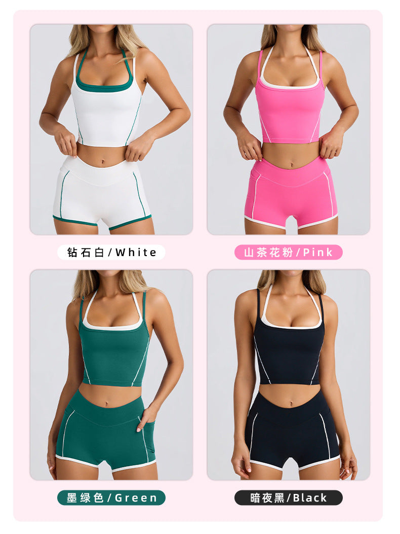 2-Piece Set Of Women's Clothing Sports Suit Underwear Vest Shorts Suspenders Bras Pilates Tight Fitting High Elasticity Fitness