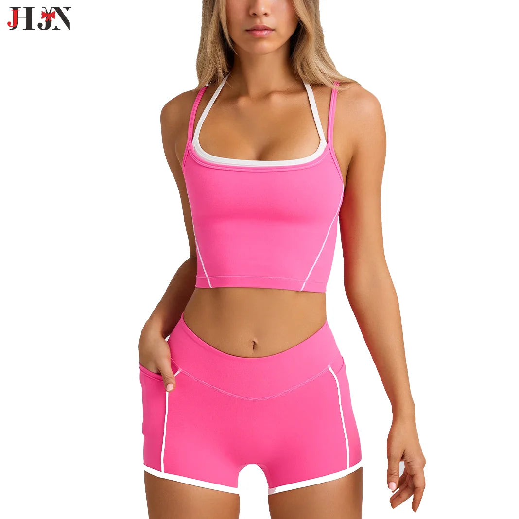 2-Piece Set Of Women's Clothing Sports Suit Underwear Vest Shorts Suspenders Bras Pilates Tight Fitting High Elasticity Fitness