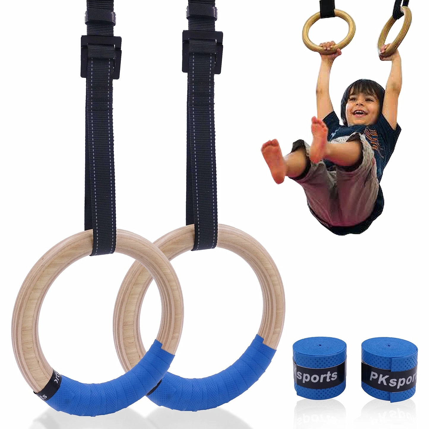 Wooden Gymnastic Rings for Kids 25Mm Gym Ring with Adjustable Straps Buckles Indoor Fitness Crossfit Home Playground Gym Pull-Up