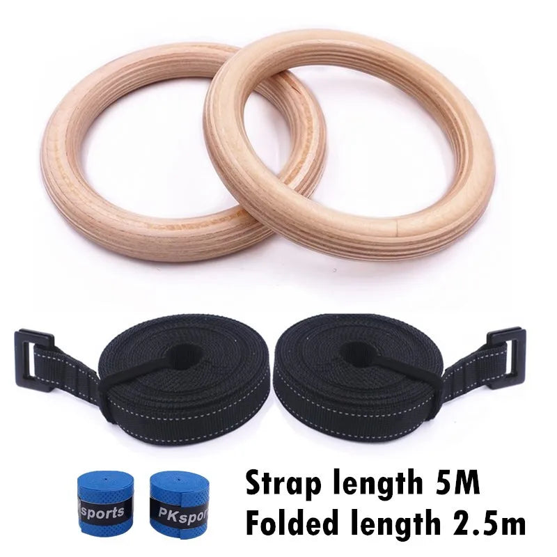 Wooden Gymnastic Rings for Kids 25Mm Gym Ring with Adjustable Straps Buckles Indoor Fitness Crossfit Home Playground Gym Pull-Up