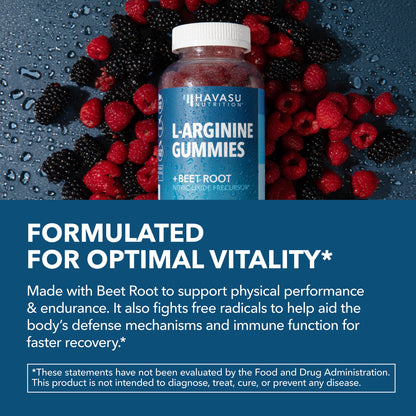 L-Arginine Gummies, Nitric Oxide Supplement with Beet Root, Sour Berry, 90 Count