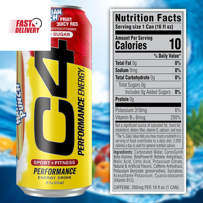 C4 Energy Drink X HAWAIIAN PUNCH™, Carbonated Sugar Free Pre Workout Performance