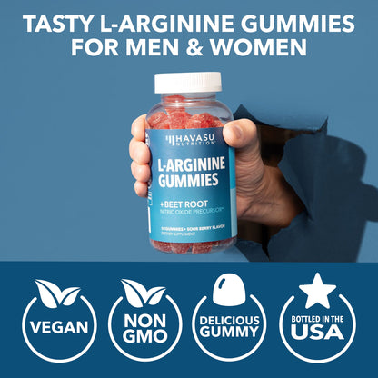 L-Arginine Gummies, Nitric Oxide Supplement with Beet Root, Sour Berry, 90 Count