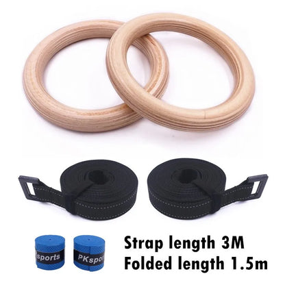 Wooden Gymnastic Rings for Kids 25Mm Gym Ring with Adjustable Straps Buckles Indoor Fitness Crossfit Home Playground Gym Pull-Up