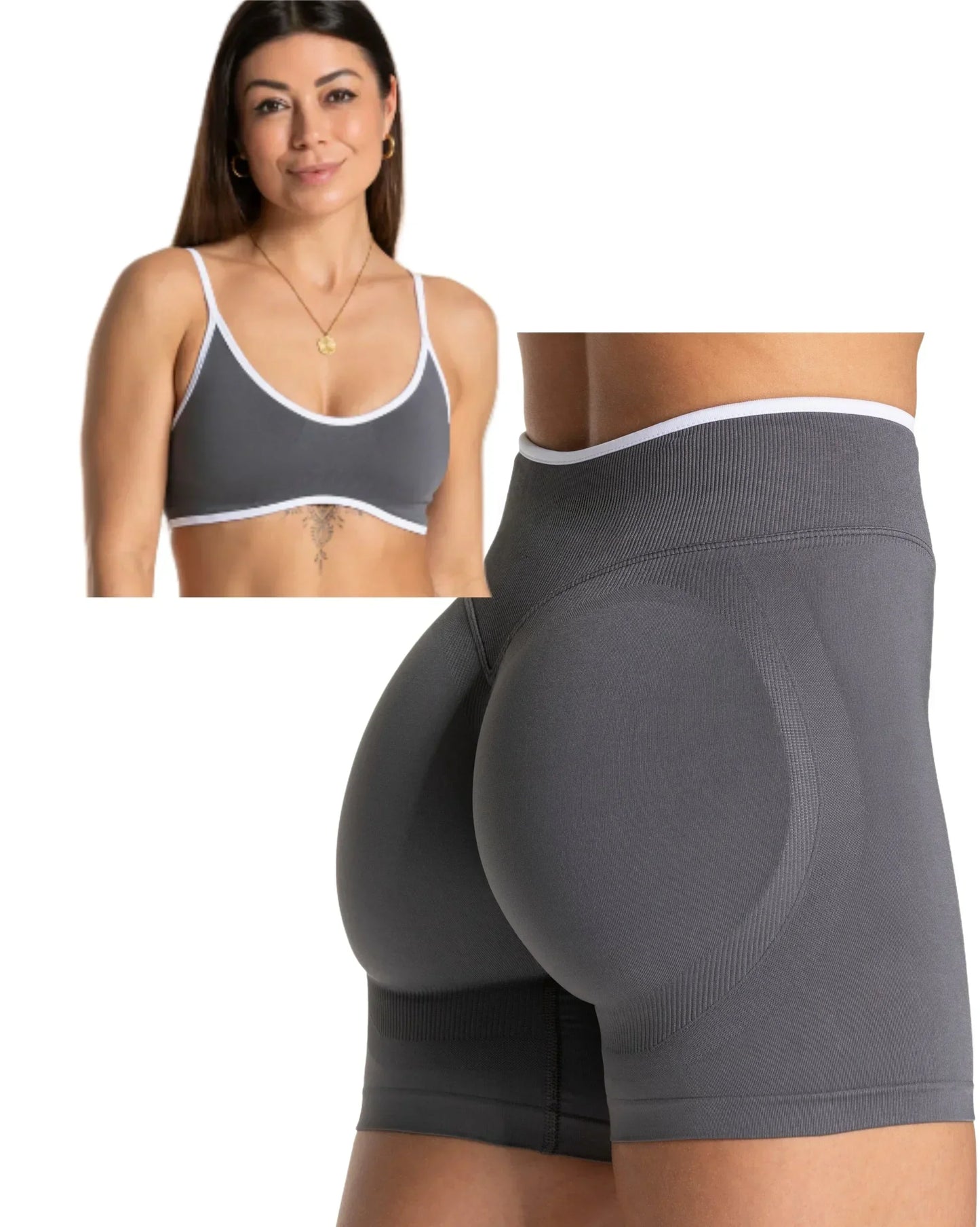 Women's High-quality 2-piece Sports Suit  Halter Top Yoga Top  High Waist Scratches  Seamless Shorts  Sports Fitness Suit.