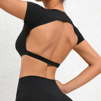 New Sports Shirts Breathable Workout Sportswear Fitness Backless Yoga Clothing Chest Pads Sport Crop Tops Gym Top Women