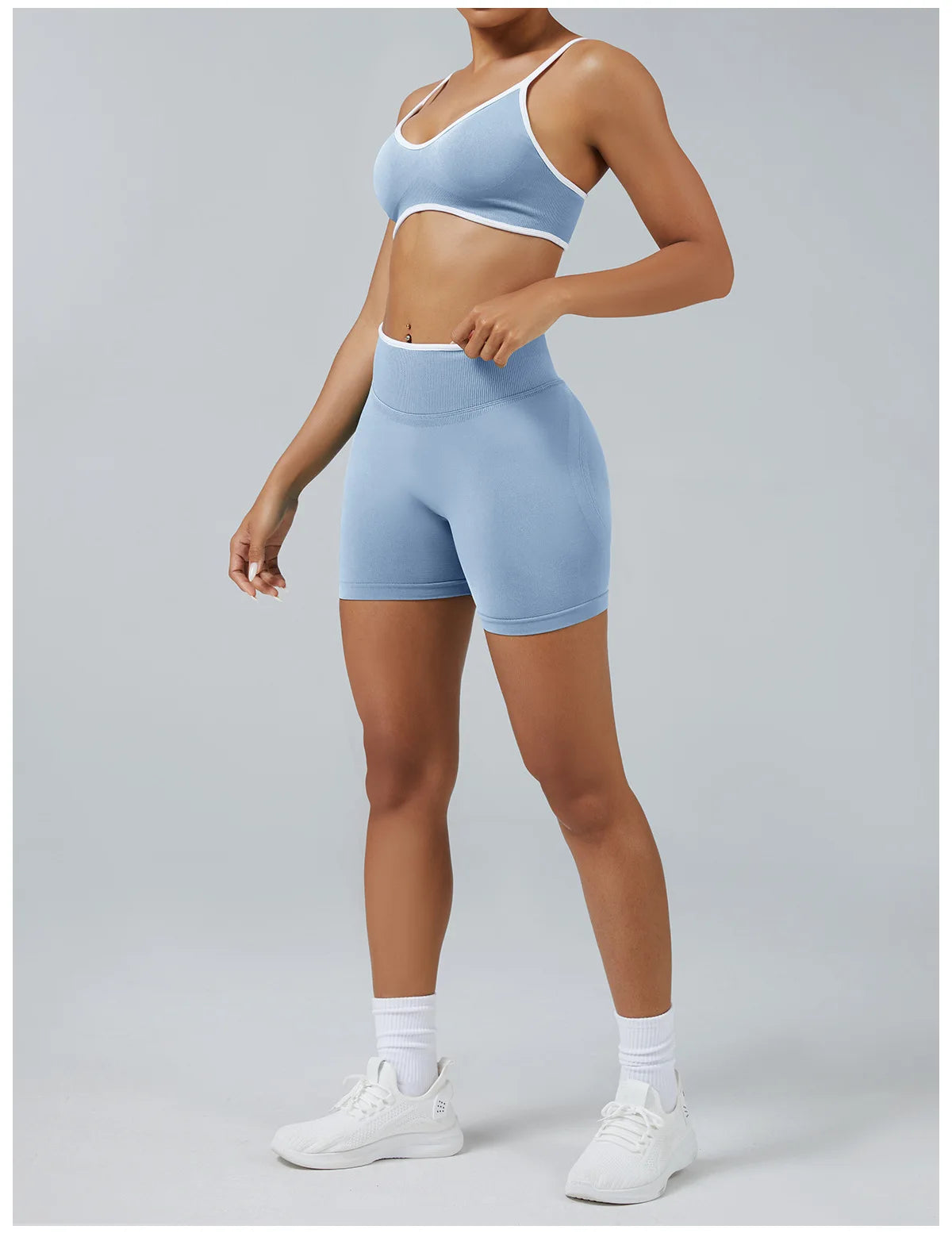 Women's High-quality 2-piece Sports Suit  Halter Top Yoga Top  High Waist Scratches  Seamless Shorts  Sports Fitness Suit.