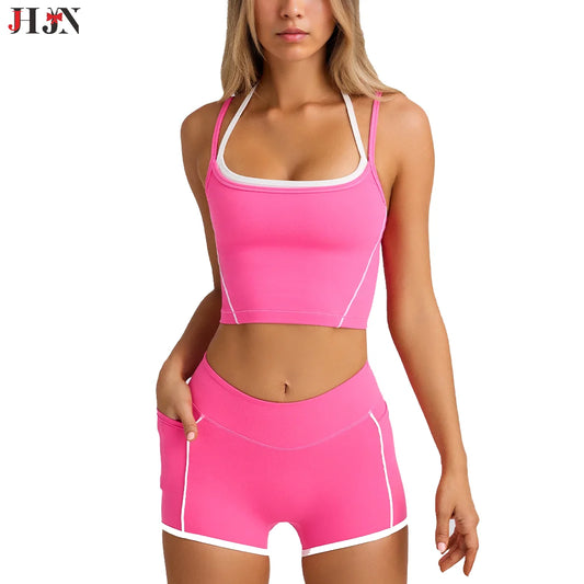 2-Piece Set Of Women's Clothing Sports Suit Underwear Vest Shorts Suspenders Bras Pilates Tight Fitting High Elasticity Fitness