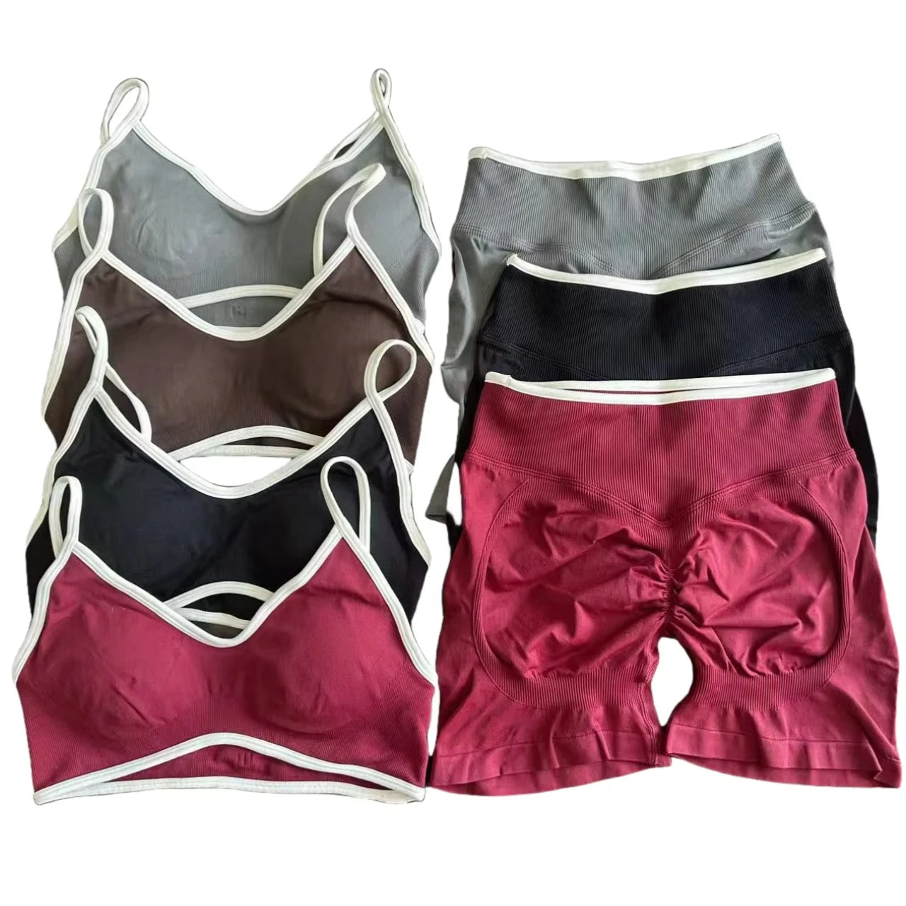 Women's High-quality 2-piece Sports Suit  Halter Top Yoga Top  High Waist Scratches  Seamless Shorts  Sports Fitness Suit.