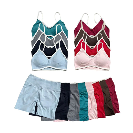 Women's High-quality 2-piece Sports Suit  Halter Top Yoga Top  High Waist Scratches  Seamless Shorts  Sports Fitness Suit.