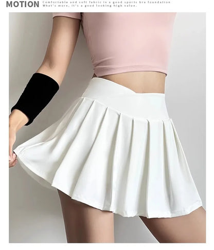 Sports Short Skirt Women's Summer Anti Glare Yoga Pants Fitness Clothes Quick Drying Breathable High Waist Pleated Tennis Skirt