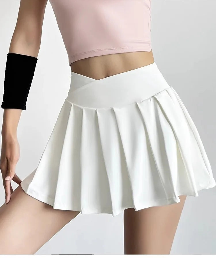 Sports Short Skirt Women's Summer Anti Glare Yoga Pants Fitness Clothes Quick Drying Breathable High Waist Pleated Tennis Skirt