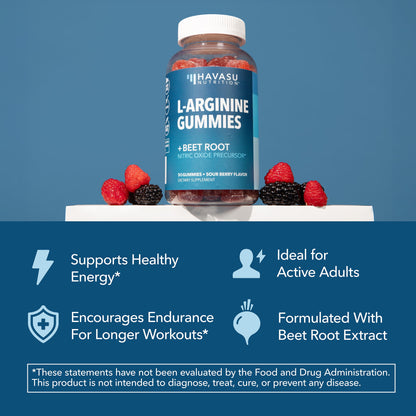 L-Arginine Gummies, Nitric Oxide Supplement with Beet Root, Sour Berry, 90 Count