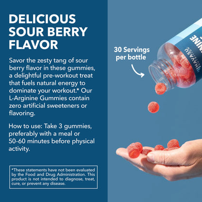 L-Arginine Gummies, Nitric Oxide Supplement with Beet Root, Sour Berry, 90 Count